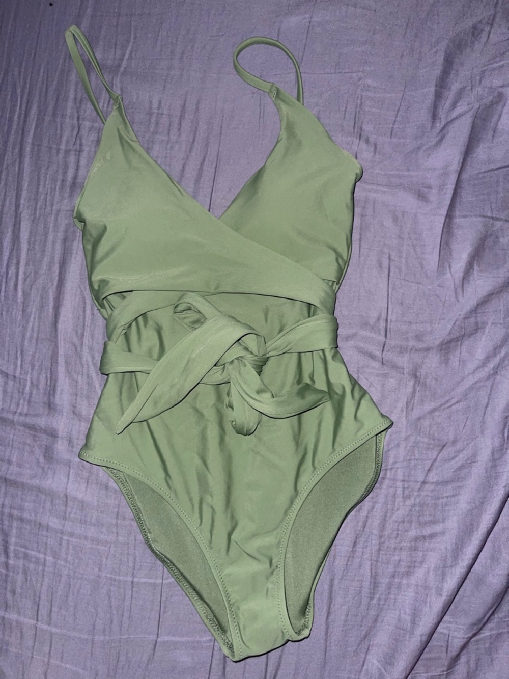 aerie Olive Green Wrap-Tie One-Piece Swimsuit - Picture 2 of 3